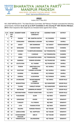 2/BJP-MP/Elec/2015: the State Election Committee, BJP Manipur Pradesh Nominated the Following Perso