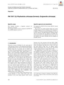 PM 7/017 (3) Phyllosticta Citricarpa (Formerly Guignardia Citricarpa)