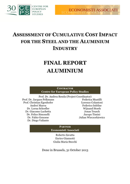 Assessment of Cumulative Cost Impact for the Steel and the Aluminium Industry