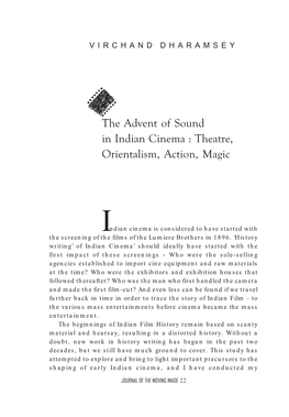 The Advent of Sound in Indian Cinema : Theatre, Orientalism, Action, Magic