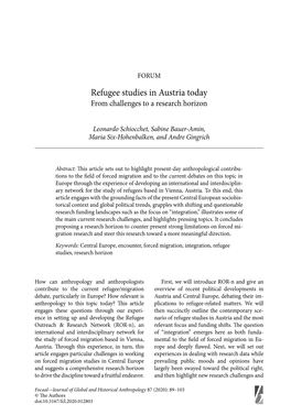 Refugee Studies in Austria Today from Challenges to a Research Horizon