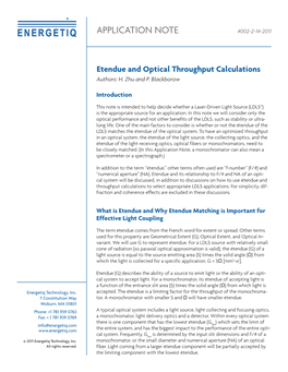 Etendue and Optical Throughput Calculations Authors: H