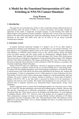 A Model for the Functional Interpretation of Code-Switching In