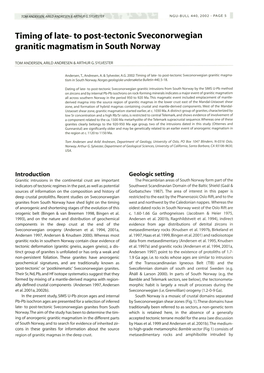 To Post-Tectonic Sveconorwegian Granitic Magmatism in South Norway