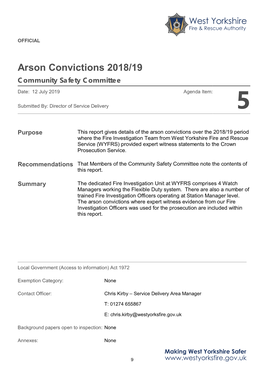 Arson Convictions 2018/19 Community Safety Committee