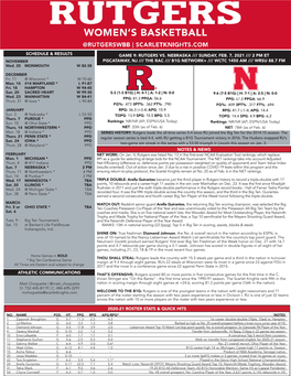 GAME 9: RUTGERS VS. NEBRASKA /// SUNDAY, FEB. 7, 2021 /// 2 PM ET NOVEMBER PISCATAWAY, NJ /// the RAC /// B1G NETWORK+ /// WCTC 1450 AM /// WRSU 88.7 FM Wed