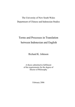 Terms and Processes in Translation Between Indonesian and English