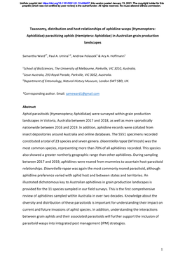 Taxonomy, Distribution and Host Relationships of Aphidiine Wasps