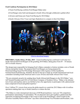 Ford Confirms Participation in 2014 Dakar Team Ford Racing Confirms