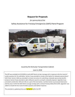 Request for Proposals for Sponsorship of the Safety Assistance for Freeway Emergencies (SAFE) Patrol Program