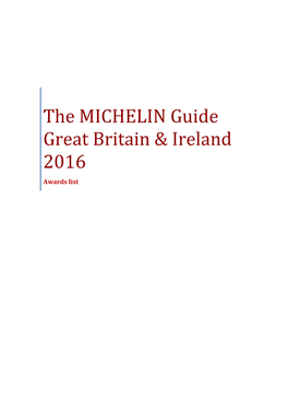 The MICHELIN Guide Great Britain & Ireland 2016