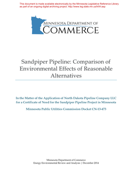Sandpiper Pipeline: Comparison of Environmental Effects of Reasonable Alternatives