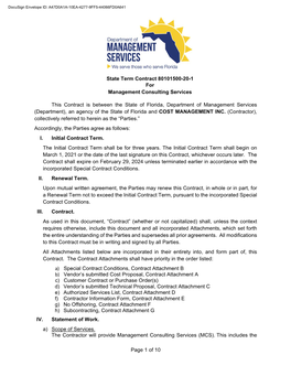 State Term Contract 80101500-20-1 for Management Consulting Services Page 1 of 10 This Contract Is Between the State of Florida