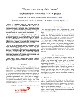 The Unknown History of the Internet" Engineering the Worldwide Wiwiw Project