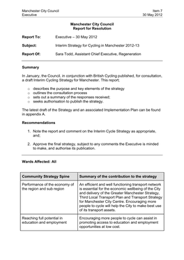 Report on Interim Cycling Strategy to Executive 30 May 2012