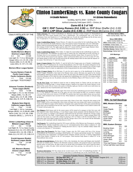 Clinton Lumberkings Vs. Kane County Cougars