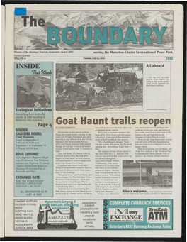 Goat Haunt Trails Reopen by STEVEN KENWORTHY and with No Access to the Trails, There Was Take the Boat Down to Goat Haunt but BORDER No Demand for the Service
