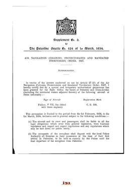 Supplement Ißo. 2. to Œbe Palestine &lt;Sa3ette Fào. 424 of 1St Ffi&gt;Arcb, 1934