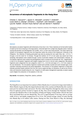 Occurrence of Microplastic Fragments in the Pasig River Chester C. Deocarisa,*, Jayson O. Allosadab, Lorraine T. Ardienteb, Loui