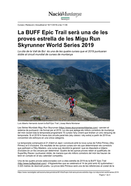 La BUFF Epic Trail Serà Una De Les Proves Estrella De Les Migu Run