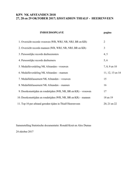 KPN NK AFSTANDEN 2018 27, 28 En 29 OKTOBER 2017; IJSSTADION THIALF - HEERENVEEN