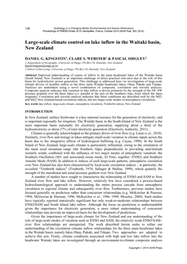 Large-Scale Climate Control on Lake Inflow in the Waitaki Basin, New Zealand