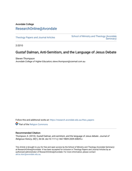 Gustaf Dalman, Anti-Semitism, and the Language of Jesus Debate