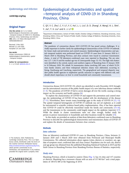 Epidemiological Characteristics and Spatial −Temporal Analysis of COVID-19 in Shandong Cambridge.Org/Hyg Province, China