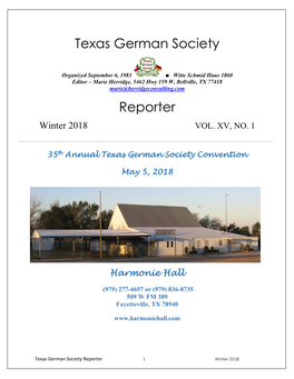 Texas German Society Reporter 1 Winter 2018