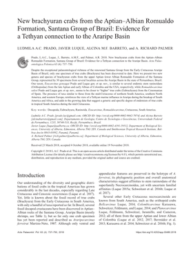 New Brachyuran Crabs from the Aptian–Albian Romualdo Formation, Santana Group of Brazil: Evidence for a Tethyan Connection to the Araripe Basin