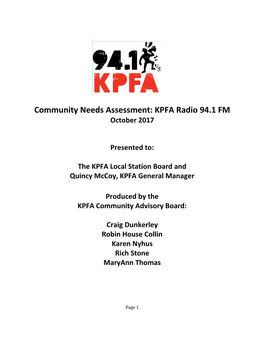 KPFA Radio 94.1 FM October 2017