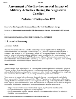 Assessment of the Environmental Impact of Military Activities During the Yugoslavia Conflict