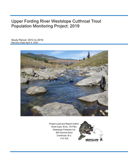 Upper Fording River Westslope Cutthroat Trout Population Monitoring Project: 2019