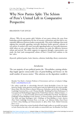 Why New Parties Split: the Schism of Peru’S United Left in Comparative Perspective