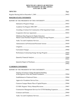 Minutes of a Regular Meeting the University of Oklahoma January 25, 2006