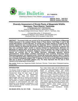 Diversity Assessment of Woody Plants of Megamalai Wildlife Sanctuary, Theni District, Tamilnadu S