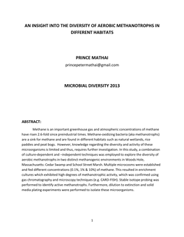 An Insight Into the Diversity of Aerobic Methanotrophs in Different Habitats