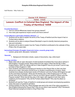 Conflict in Colonial New England: the Impact of the Treaty of Hartford 1638