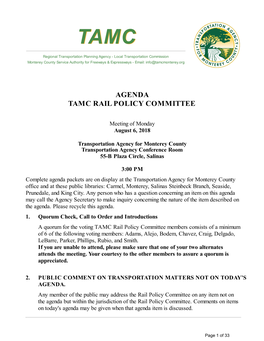 Agenda Tamc Rail Policy Committee