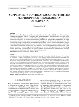 Supplements to the Atlas of Butterflies (Lepidoptera: Rhopalocera) of Slovenia