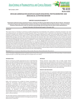 Muscari Armeniacum Leichtlin (Grape Hyacinth): Phytochemistry and Biological Activities Review