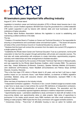 RI Lawmakers Pass Important Bills Affecting Industry