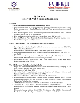 102 History of Print & Broadcasting in India