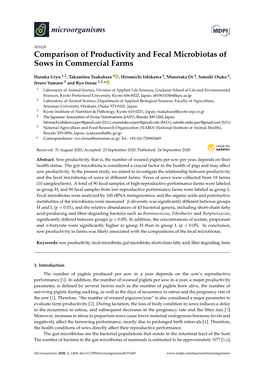 Comparison of Productivity and Fecal Microbiotas of Sows in Commercial Farms