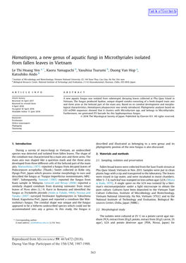 Hamatispora, a New Genus of Aquatic Fungi in Microthyriales Isolated From