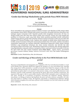 Gender Dan Ideologi Maskulinitas Pada Periode Pasca MOU Helsinki Aceh