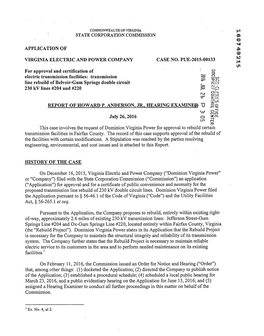 STATE CORPORATION COMMISSION O APPLICATION of & a W VIRGINIA ELECTRIC and POWER COMPANY CASE NO