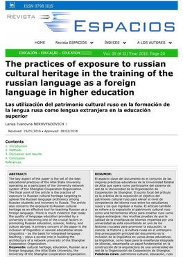 The Practices of Exposure to Russian Cultural Heritage in the Training of the Russian Language As a Foreign Language in Higher Education