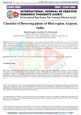 Checklist of Flowering Plants of Bhal Region, Gujarat, India