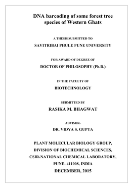 DNA Barcoding of Some Forest Tree Species of Western Ghats